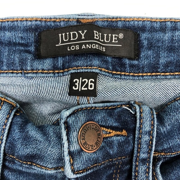 Judy Blue Jeans Womens 3/26 Blue Distressed Stretch Denim Straight Leg Pants Day - Picture 3 of 11